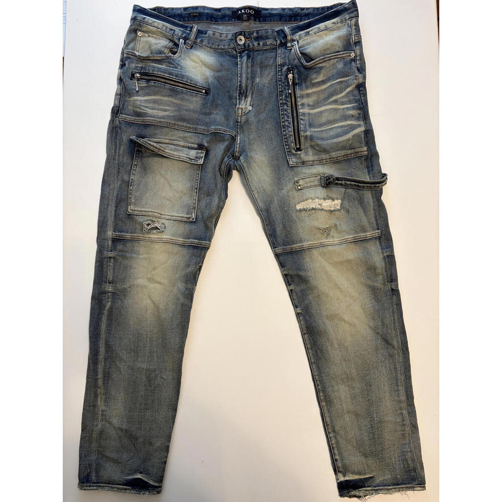 AKOO Men's Distressed Zipper Pocket Jeans (Size 44x32)